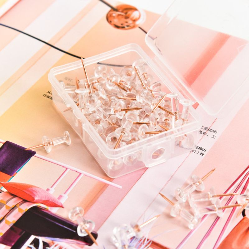 Besteffie 100pcs โปร่งใส Rose Gold Push Pins Thumb Thumb Tack Board Pins วาด Photo Wall StudsOffice 