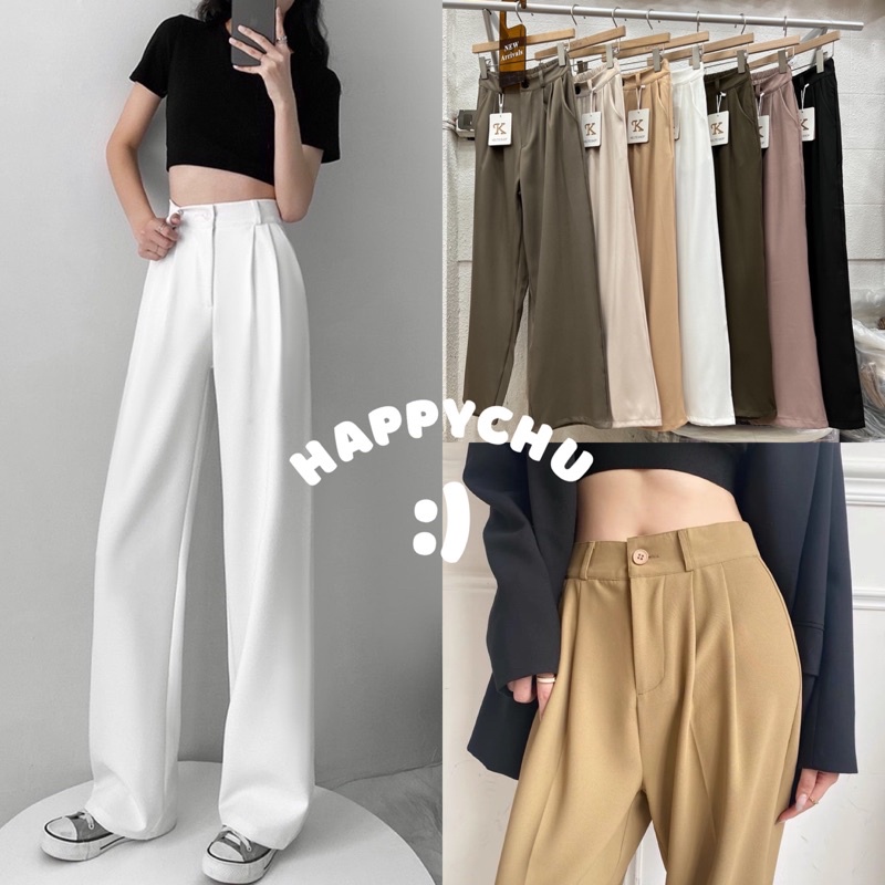 กางเกงผ้าขายาว เนื้อผ้าคอตตอน กระดุมหน้า ทรงกระบอก จีบช่วงเอว มี 7 สี ☄️พร้อมส่ง☄️ -รหัส996