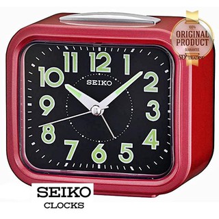 SEIKO นาฬิกาปลุก Quiet Sweep (Snooze) มีไฟ เสียงกริ่ง รุ่น QHK023R - แดง หน้าปัดสีดำ (Red/Black)