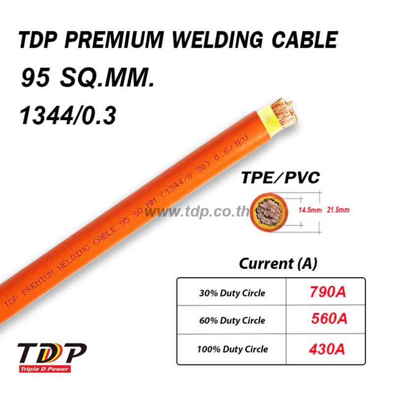 สายเชื่อมทองแดงเต็ม TDP PREMIUM CABLE PCW 95 SQ.MM. 1344/0.3 TDP95 10เมตร