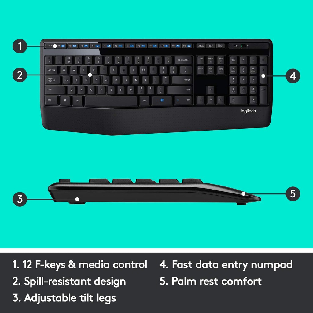 Logitech MK345 Wireless Combo Mouse and Keyboard (เมาส์ คีย์บอร์ดไร้สาย พร้อมปุ่มลัดและที่วางพักมือ) คีย์แคป ไทย/อังกฤษ