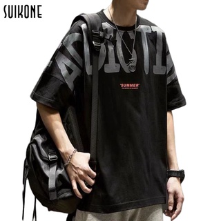 Suikone เสื้อยืดแขนสั้นผ้าฝ้ายผู้ชายใหม่ เสื้อพิมพ์ลายตัวอักษรฤดูร้อน เสื้อยืดอินเทรนด์ทุกแบบ