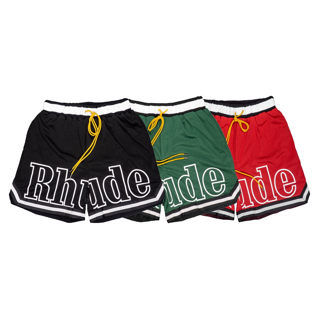 กางเกงขาสั้น Hip Hop Rhude แบบ.Drawstring สำหรับชายหาดและวันหยุดในฤดูร้อน