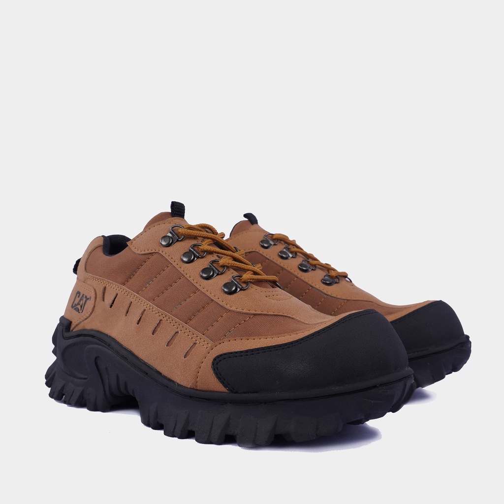 Hitam Men& 39;s SHORT SAFETY BOOTS CATERPILLAR BULDZER LOW PREMIUM BLACK TAN GREY