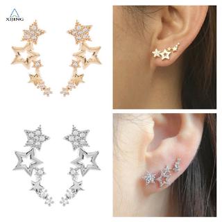 XIJING-COD Fashion woman retro Elegant Star Rose Gold Silver Stud Earrings charm White Sapphire Jewelry