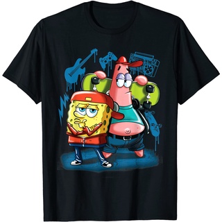 ผ้าฝ้ายคอกลมเสื้อยืด พิมพ์ลาย Spongebob Punk With Patrick Star สไตล์พังก์ร็อก สําหรับผู้ใหญ่from S-4XL