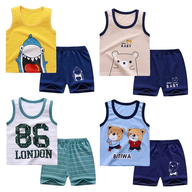 【ชุด】เสื้อผ้าเด็กชุดสูทเด็กแขนสั้น ผ้าคอตตอนเครื่องแต่งกายการ์ตูนเด็กของขวัญสำหรับเด็ก เสื้อกล้ามเด็กแขนสั้น ชุดนอนเด็ก thumbnail 10