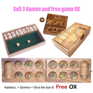 Best-10 หมากหลุม-ใหญ่ + โดมิโน่ 12 จุด + ปิดกล่อง-เล็ก แถมฟรี โอเอ็กซ์ (Kalaha-L + Domino 12 + Shut the box-S Free OX)