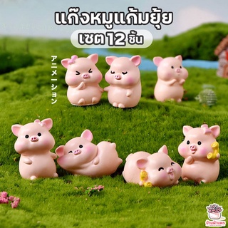 แก๊งหมูแก้มยุ้ย เซต 12 ชิ้น ตุ๊กตาจิ๋ว โมเดลจิ๋ว แต่งสวน