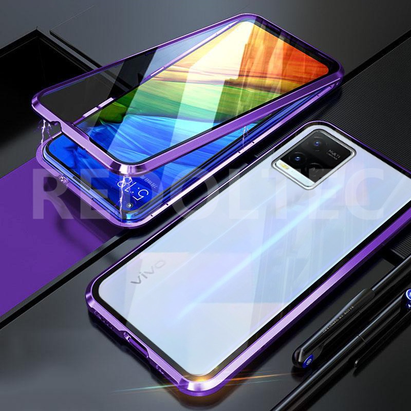 เคส VIVO Y33T Y21T 360 สองด้านด้านหน้าหลังกระจกแม่เหล็กดูดซับ เต็มร่างกายป้องกันแม่เหล็กฮาร์ดปกหลัง