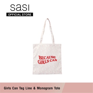 sasi ศศิ กระเป๋าผ้า ลายโมโนแกรม คอลเล็กชัน เกิร์ล แคน / Girls Can Tag Line &amp; Monogram Tote