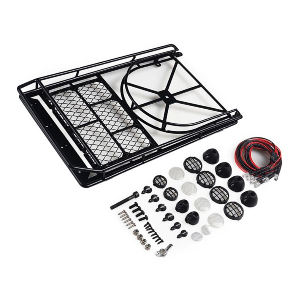 แร็คหลังคาโลหะ พร้อมไฟ LED สําหรับรถไต่หินบังคับ 1:10 AXial SCX10 & SCX10 II 90046 D90