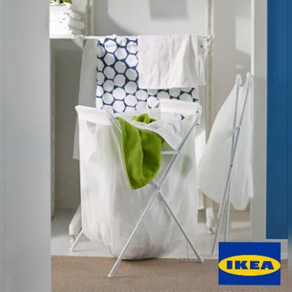 IKEA อีเกียแท้ ตะกร้าใส่ผ้า บรรจุได้เยอะ หิ้วได้ โครงขาตั้งได้ พับเก็บได้ ใบใหญ่ ถุงใส่ผ้าซัก ตะกร้าผ้า สีขาว 70ลิตร