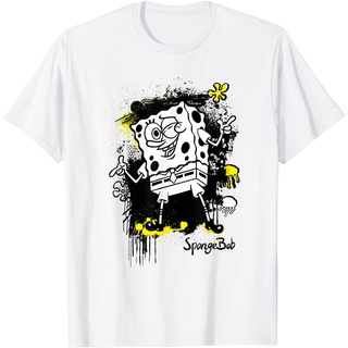 ผ้าฝ้ายคอกลมเสื้อยืด พิมพ์ลาย SpongeBob SquarePants Ink Splatter สไตล์วินเทจเรโทร สําหรับผู้ชาย และผู้หญิง เสื้อยืด Unis