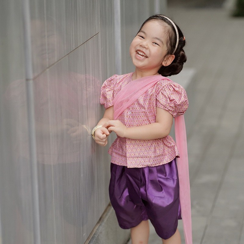 ชุดไทยเด็ก ชุดเด็กผู้หญิง ชุดโจงกระเบนเด็กหญิง รุ่น SK2102 สีชมพู