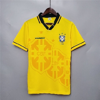 เสื้อกีฬาแขนสั้น ลายทีมชาติฟุตบอล Brazil 1993 1994 ชุดเหย้า สไตล์เรโทร