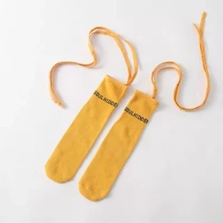 พร้อมส่ง ถุงเท้า เด็ก-ผู้ใหญ่ แบบยาว มีสายไขว้ ผูกข้อขา สีพื้น