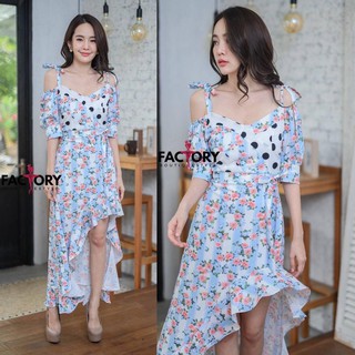 Factory Maxi Dress สายเดี่ยวผูกไหล่ หน้าสั้นหลังยาว  น่ารักมาก ๆ ผ้าใส่สบาย งานซิปหลัง .