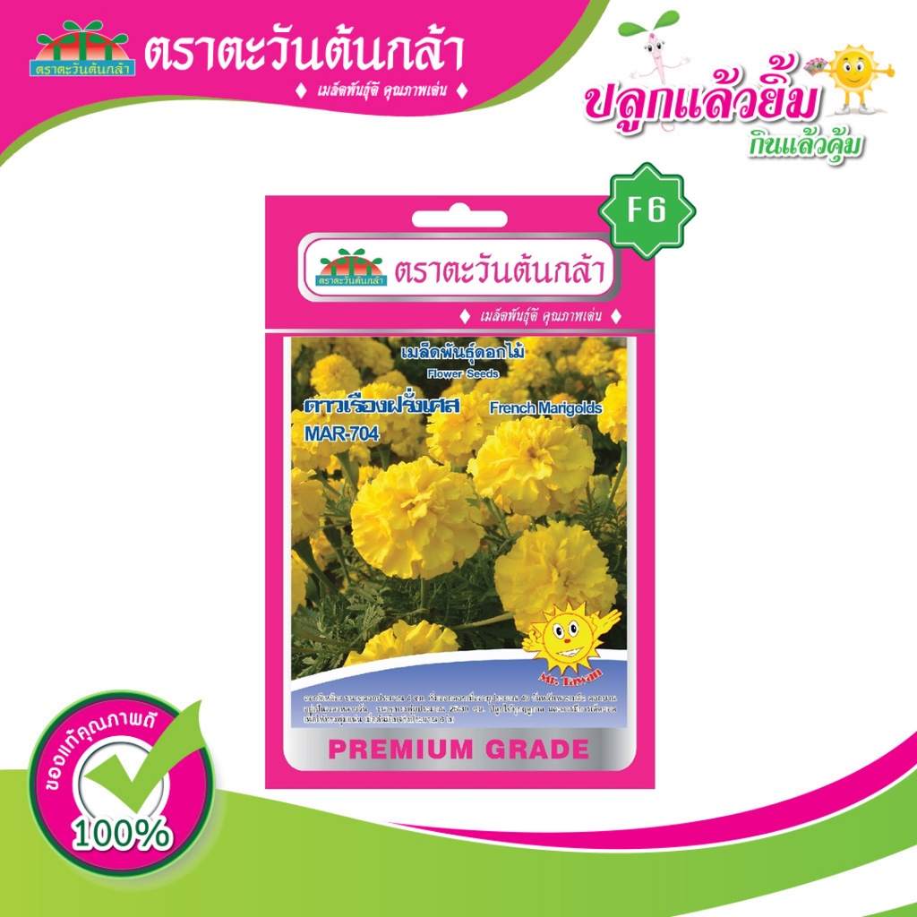 เมล็ดดอกไม้ ดาวเรืองฝรั่งเศส704 ตราตะวันต้นกล้า