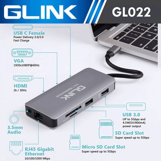 Glink USB-C 9in1 Multifunction  Adapter รุ่น GL022