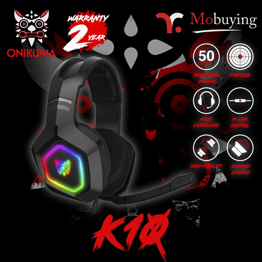 ด่วน ของมีจำนวนจำกัด ประกัน 2 ปี ส่งจากไทย หูฟังเกมมิ่ง ONIKUMA Gaming Headset K10 ลำโพง 50mm ไมโครโฟนตัดเสียง ไฟ RGB การใช้ทุกPlatform บริการเก็บเงินปลายทาง
