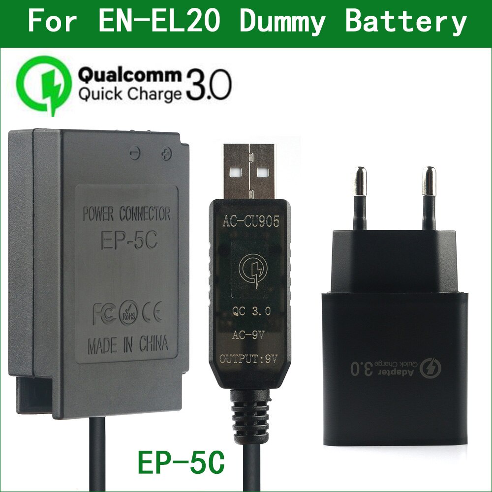 QC3.0 EN-EL20 EN EL20 EL20a EP-5C Dummy แบตเตอรี่ Power Bank สาย USB สําหรับ Nikon 1J1 1J2 1J3 1S1 1