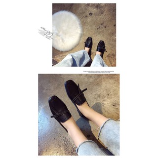 20319 รองเท้าloafers สุดชิควัสดุหนังนิ่มทรงหัวตัดแต่งโบว์