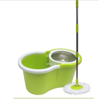 ไม้ถูพื้นถัง Spin Mop  ชุดถังปั่นม๊อบสแตนเลส พร้อมไม้ถูพื้น แถมฟรี !! ผ้าม๊อบไมโครไฟเบอร์ 2 ผืน