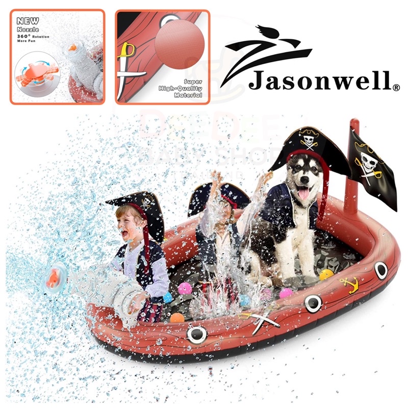 🌟พร้อมส่ง🌟 สระน้ำเป่าลมพร้อมสปริงเกอร์ Jasonwell Pirate Ship Inflatable Kiddie Pool with Sprinkler