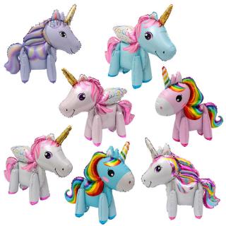 3D Unicorn Balloon Kids Toys ลูกโป่งฟอยล์สีชมพู 1 ชุด