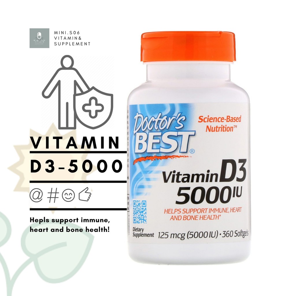 [ วิตามินดี 3 ] - Doctor's Best, Vitamin D3, 125 mcg (5000 IU) x 360 ซอฟเจล (Softgels)