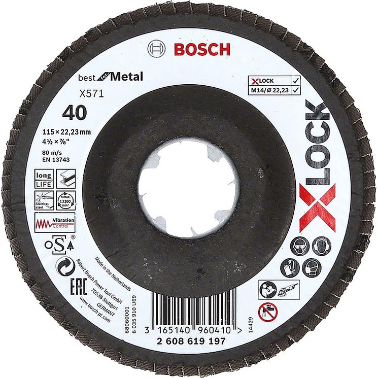 BOSCH กระดาษทรายซ้อนหลังแข็ง #40 Best for Metal X-LOCK #2608619201