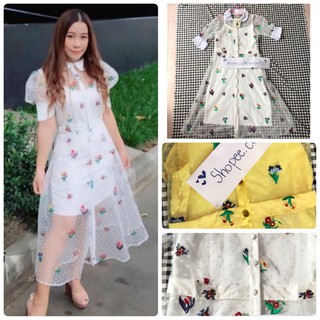 Nana พร้อมส่ง 🐝🐞👗🌸สีเหลือง Size M สีขาว Size L เดรสคอปก ลายปักดอกทั้งตัว งานสวย ใส่ไปทำงาน ใส่ไปงานบุญ งานบวชได้หมด