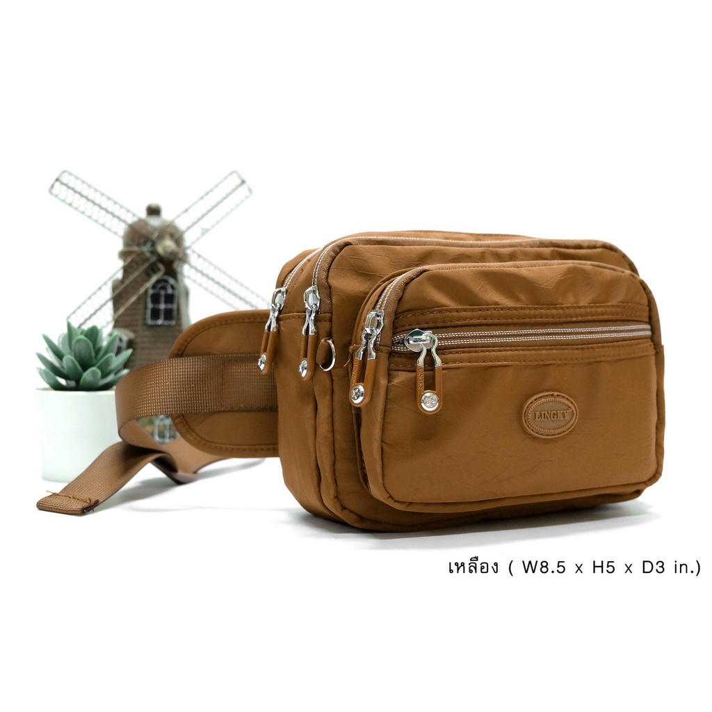 PL กระเป๋าคาดเอว ผ้าร่มแบบลายย่นรุ่นใหม่ น้ำหนักเบา รุ่นนี้เป็นงานซิปซ่อนและโลโก้+หัวซิปแบบใหม่ ขนาด8.5