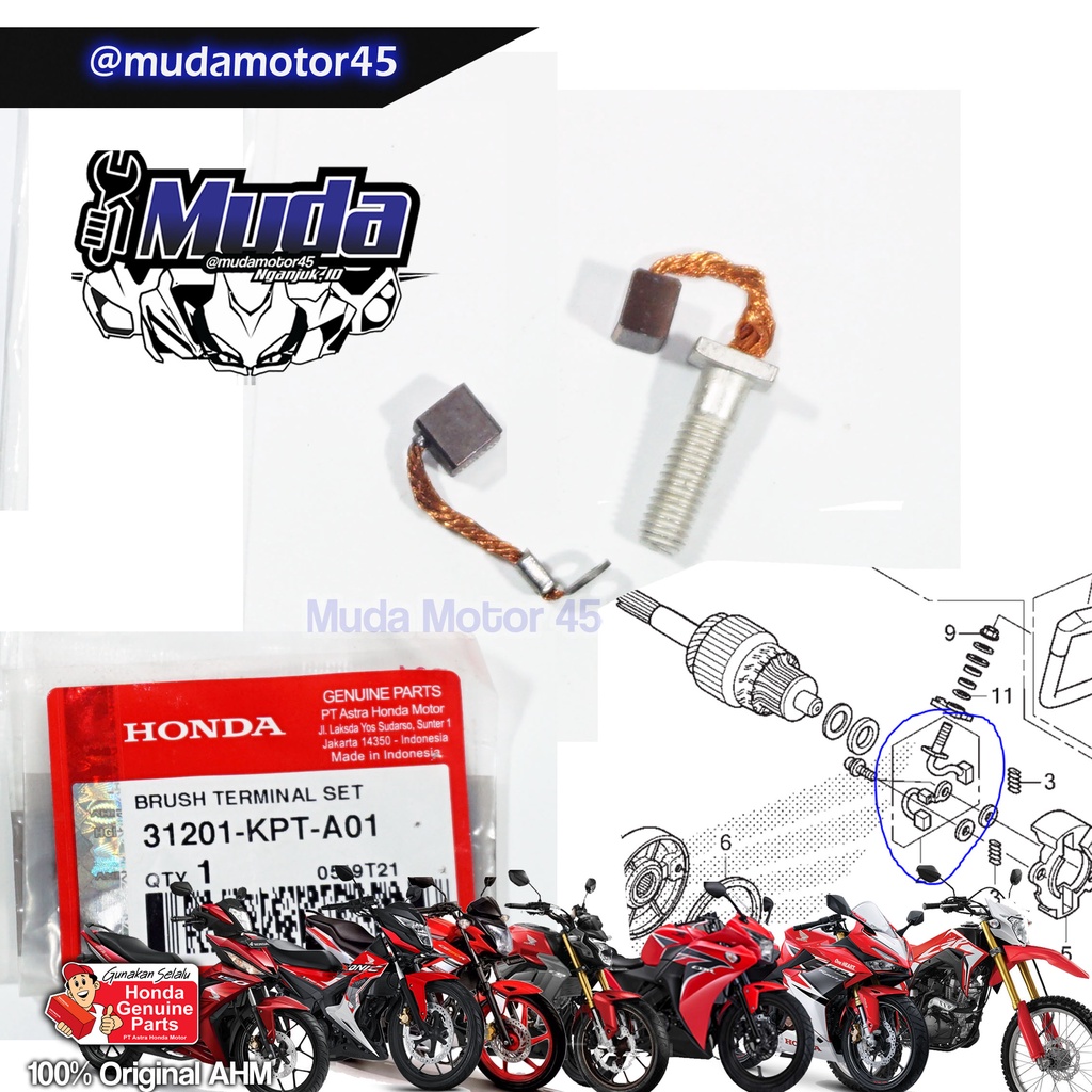 BROSTEL ถ่าน STARTER ใหม่ OLD CB150R CBR150R CRF150L CB150X 31201-KPT-A01 KPH BRUSH TERMINAL ชุด VER