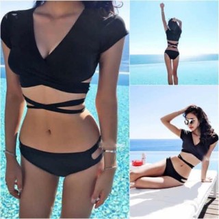 เข้าใหม่ บิกินี่สีดำ ผูกได้หลายแบบ bikini ชุดว่ายน้ํา เลื่อนดูไซส์ที่รูป