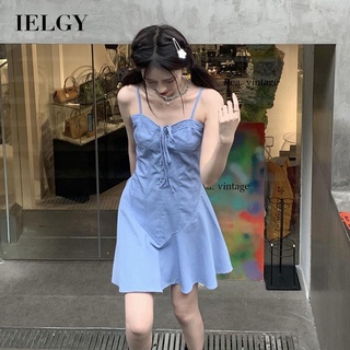 IELGY ชุดเดรส แขนกุด เข้ารูป เอวหวาน แฟชั่นเกาหลี ย้อนยุค ฤดูร้อน สําหรับผู้หญิง
