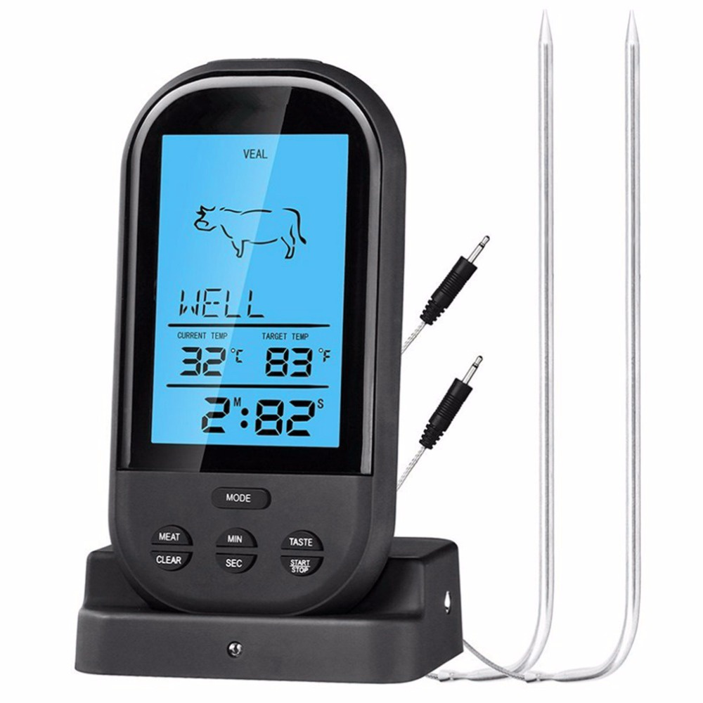2022 Hot Black Wireless Digital LCD Display BBQ Thermometer Kitchen Barbecue Digital Probe Meat Ther