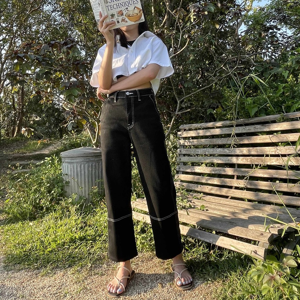 TGDA.CO - กางเกงยีนส์ Body girl รุ่น Black & white sesame denim