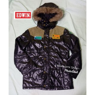 แบรนด์Edwinเสื้อกันหนาวมีฮู้ดสีดำอกวัดจริง36"