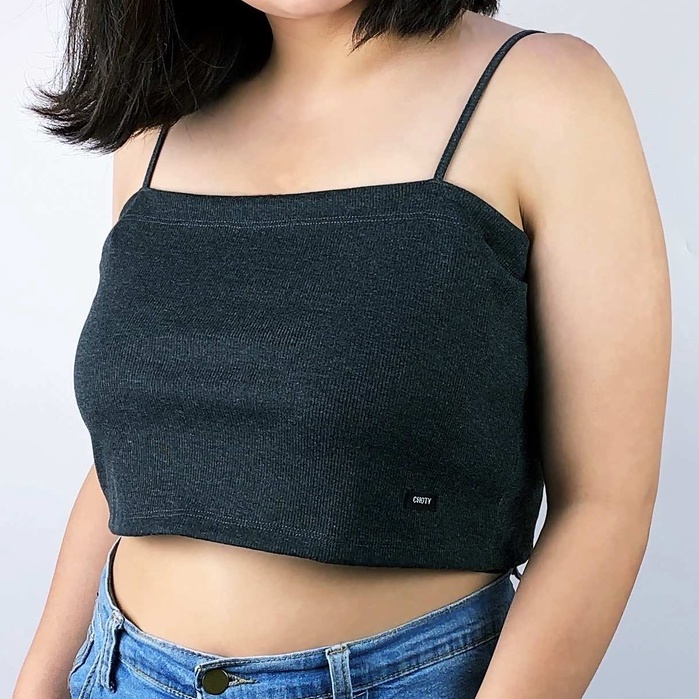 ( ผ้าร่อง / ½ ตัดกลาง ไซส์ XXL ) เสื้อสายเดี่ยวคอตรงครึ่งตัว แบรนด์ CHOTYSHOP สินค้าผลิตในไทย  QRX.C