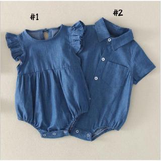 Baju ชุดบอดี้สูท ผ้ายีน สําหรับเด็กผู้ชาย และเด็กผู้หญิง