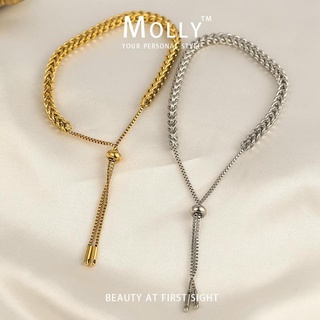 MOLLY Stainless Steel Braided Adjustable Bracelet for Women Non Tarnish 18K Gold Plated Hypoallergenic Wide Thick Snake Bone Chain Bangle Fashion Jewelry Bracelet