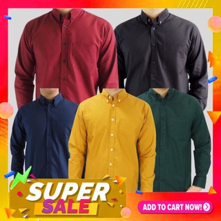 เสื้อเชิ้ตผู้ชาย แขนยาว คอปก สีพื้น เสื้อคนอ้วน Size : M-6XL ผ้า Oxford ใส่สบาย ใส่ทำงานก็ได้ ใส่เที่ยวก็ดูดี (KP01)