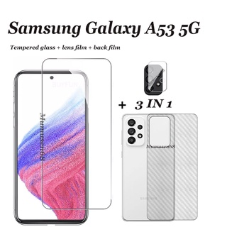 (3 In 1) ฟิล์มกระจกนิรภัยใส ฟิล์มด้านหลัง และเลนส์กล้อง แบบนิ่ม สําหรับ Samsung Galaxy A73 5G A53 5G A23 5G A33 5G A13 5G