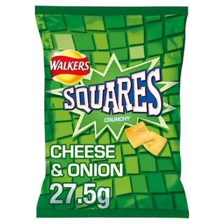 Walkers Squares Cheese &amp; Onion 27.5g วอล์คเกอร์ส สแควร์ส ชีส &amp; หัวหอม 27.5 กรัม แพ็ต 2 ชิ้น