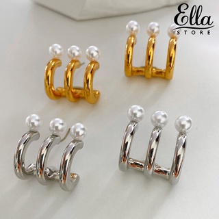 Ellastore123 ต่างหูสตั๊ด ประดับมุกเทียม สามชั้น เข้ากับทุกการแต่งกาย เครื่องประดับ สําหรับผู้หญิง 1 คู่