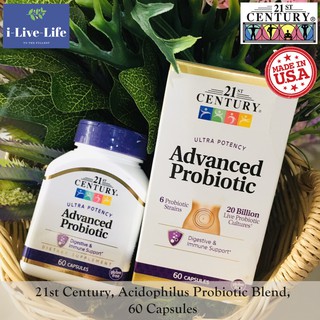 Advanced Probiotics, Ultra Potency 60 Capsules - 21st Century แลคโตบาซิลัสที่มีชีวิต 10,000 ล้านตัว 6 สายพันธ์ุ