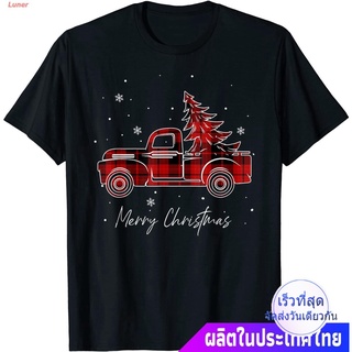 Luner เสื้อยืดแขนสั้น Merry Christmas Buffalo Truck Tree Red Plaid For Men Women T-Shirt Mens Womens T-shirts