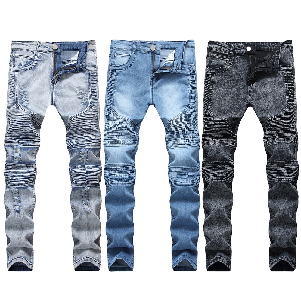 Mens Jeans Casual Jeans Straight Skinny Biker Jeans Ripped Stretch Denim Pants